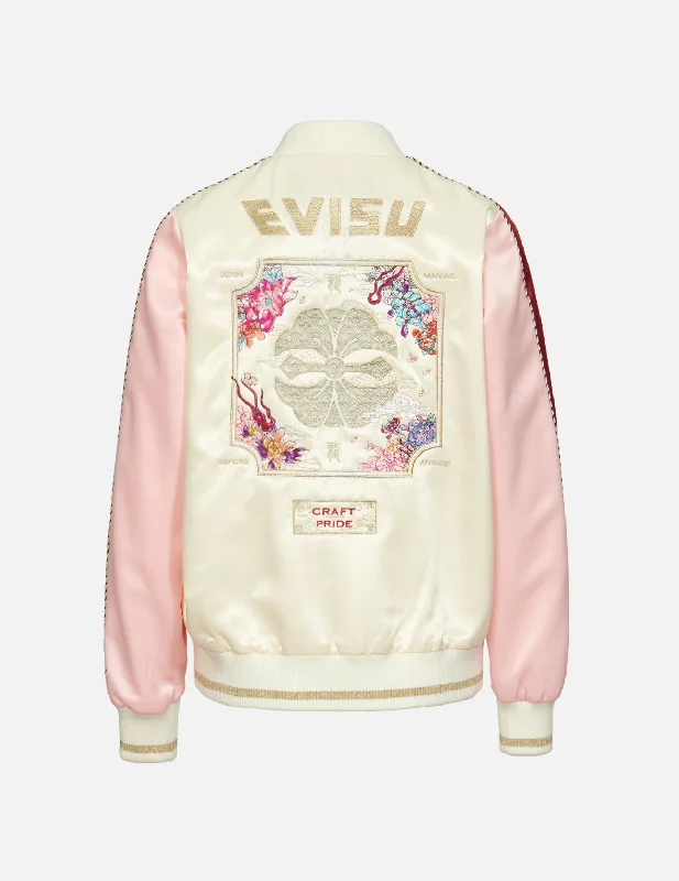 Kamon and Floral Motif Embroidered Padded Souvenir Jacket Stand-Up Collar Roll-Neck Collar Turtle Neck Kamon and Floral Motif Embroidered Padded Souvenir Jacket Stand-Up Collar Roll-Neck Collar Turtle Neck