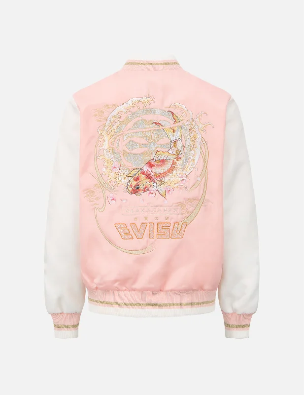 “Koi Playing in the Waves” and Kamon Embroidery Souvenir Jacket Stand-Up Collar Roll-Neck Collar Turtle Neck “Koi Playing in the Waves” and Kamon Embroidery Souvenir Jacket Stand-Up Collar Roll-Neck Collar Turtle Neck