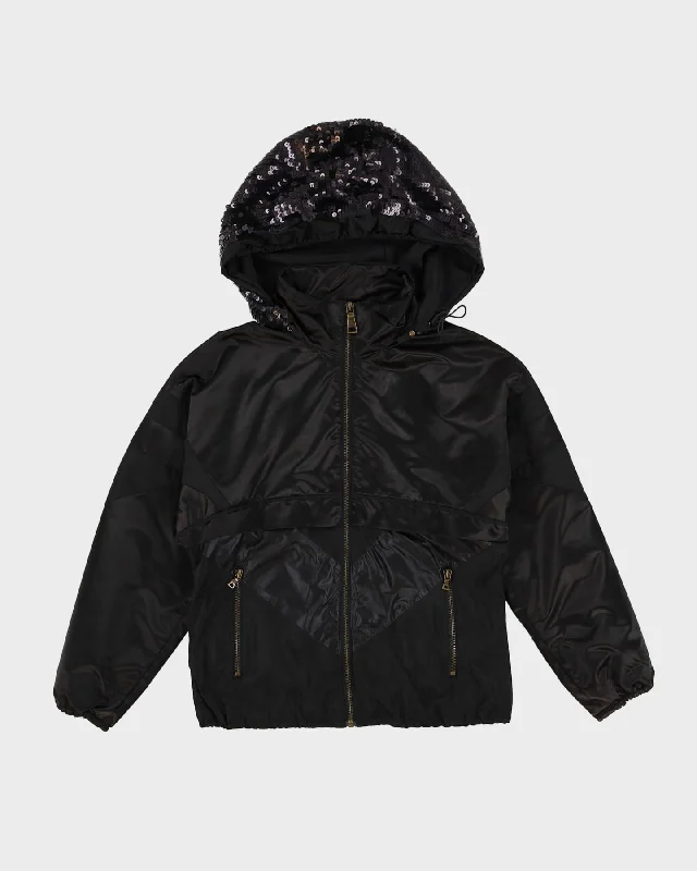 Prada Black Sequin Hooded Windbreaker Jacket - XS Plaid Jacket Tartan Jacket Houndstooth Jacket Prada Black Sequin Hooded Windbreaker Jacket - XS Plaid Jacket Tartan Jacket Houndstooth Jacket