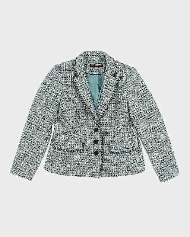 Women's Karl Lagerfeld Buckled Tweed Bouclé Blazer Jacket - M Embroidered Jacket Appliqued Jacket Beaded Jacket Women's Karl Lagerfeld Buckled Tweed Bouclé Blazer Jacket - M Embroidered Jacket Appliqued Jacket Beaded Jacket