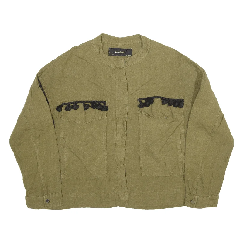 ZARA BASIC Linen Blend Womens Jacket Green M Print Jacket Jacquard Jacket Embroidered Jacket ZARA BASIC Linen Blend Womens Jacket Green M Print Jacket Jacquard Jacket Embroidered Jacket