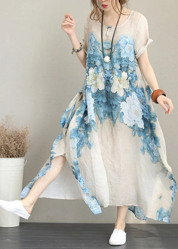 2024 Nude Prints Chiffon Maxi Dress Plus Size Asymmetric Chiffon Clothing Dresses New Short Sleeve Maxi Dresses Comfortable Bohemian Maxi Dress