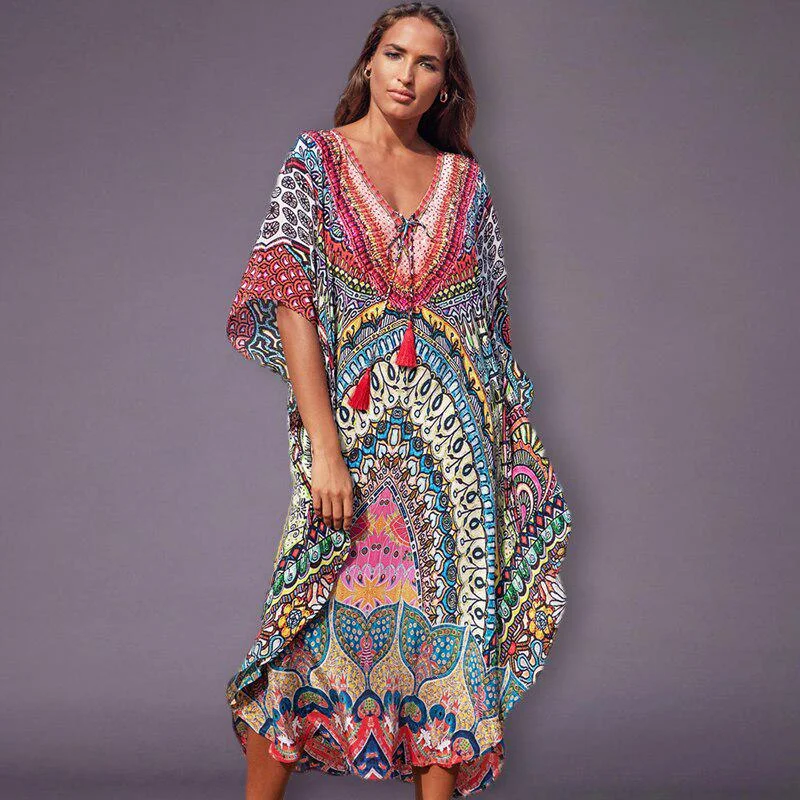 Amy Fashion - Quick-drying Bohemian Printed Loose Beach Dress