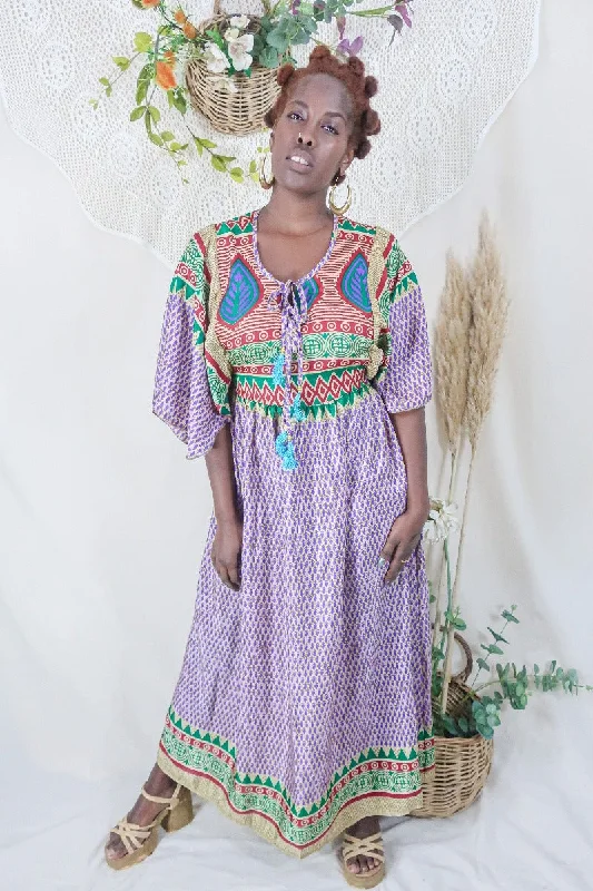 Angelica Maxi Dress - Vintage Sari - Patchwork Print - Free Size S/M Comfortable Plunging Neckline Maxi Dress Angelica Maxi Dress - Vintage Sari - Patchwork Print - Free Size S/M Comfortable Plunging Neckline Maxi Dress