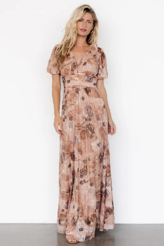 Ardley Maxi Dress | Taupe Floral Chic Sleeveless Maxi Dress