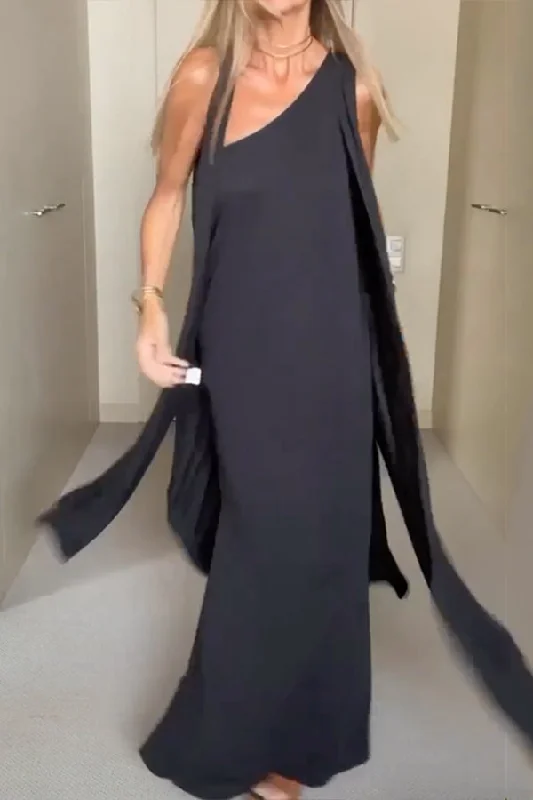 Asymmetric Solid Color Sleeveless One-Shoulder Maxi Dresses Classic Solid Maxi Dress Asymmetric Solid Color Sleeveless One-Shoulder Maxi Dresses Classic Solid Maxi Dress