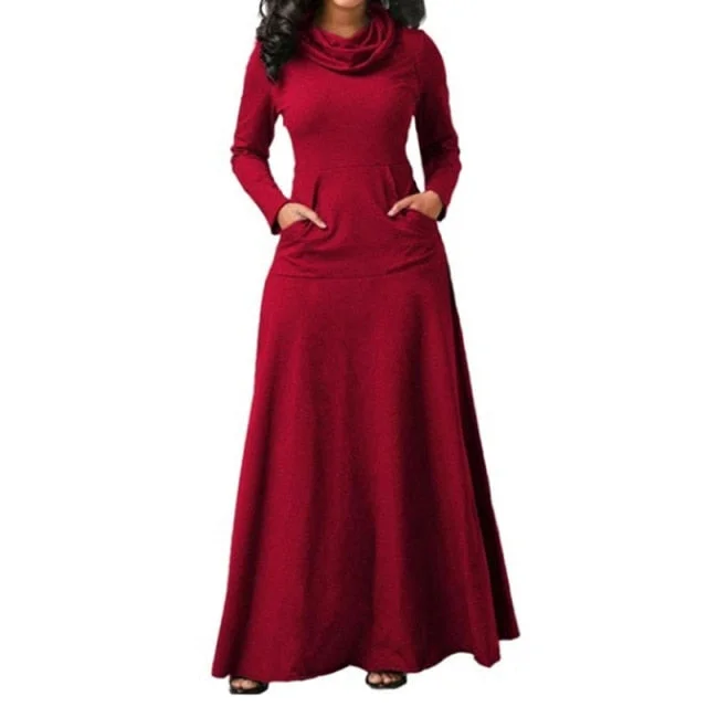 Amy Fashion - Warm High Collar Women Long-sleeved Dress