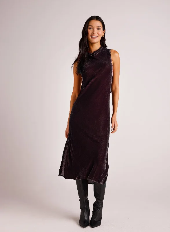 Mock Neck Velvet Dress - Aubergine