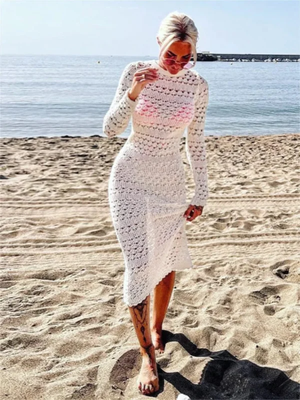DressBetty - 2024 Backless Tie Up Knit Crochet Hollow-Out Beach Maxi Dress Elegant Maxi Dress with Slit DressBetty - 2024 Backless Tie Up Knit Crochet Hollow-Out Beach Maxi Dress Elegant Maxi Dress with Slit