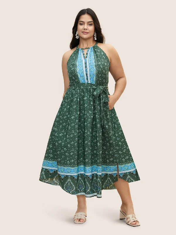 Bandana Print Halter Neck Tie Knot Dress