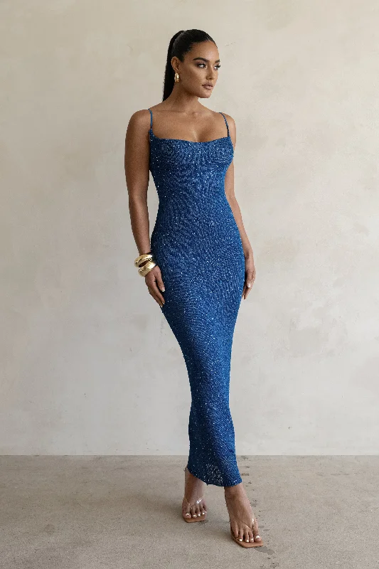 Blue Noemie Sequin Maxi Dress Stylish Off-Shoulder Maxi Dress