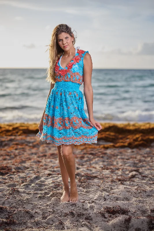 CH-18 Blue/Orange Lace Dress New Arrival