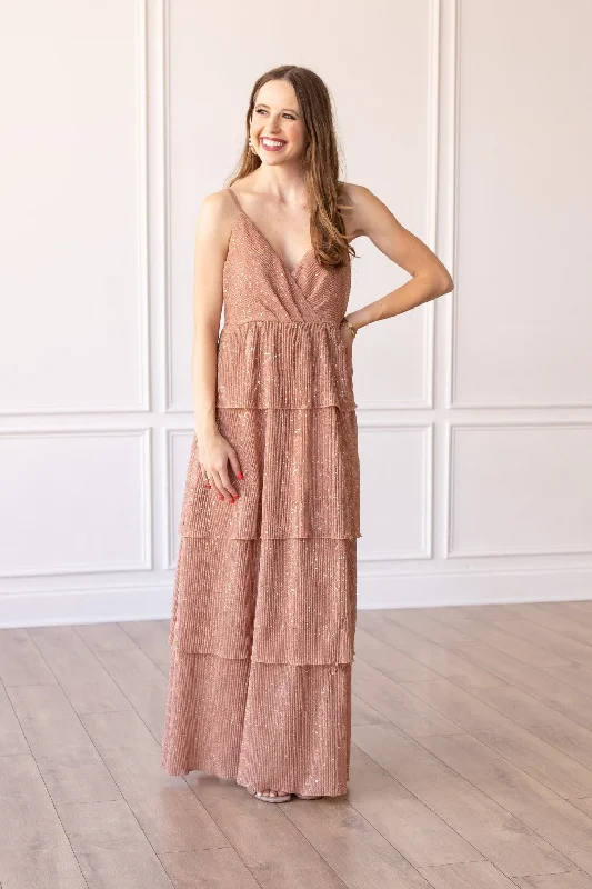 Blushing Brilliance Layered Maxi Dress Trendy Button Front Maxi Dress