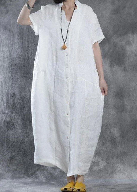 Bohemian linen Robes Omychic Women summer loose fit retro linen maxi dress Stylish Boho Maxi Dress