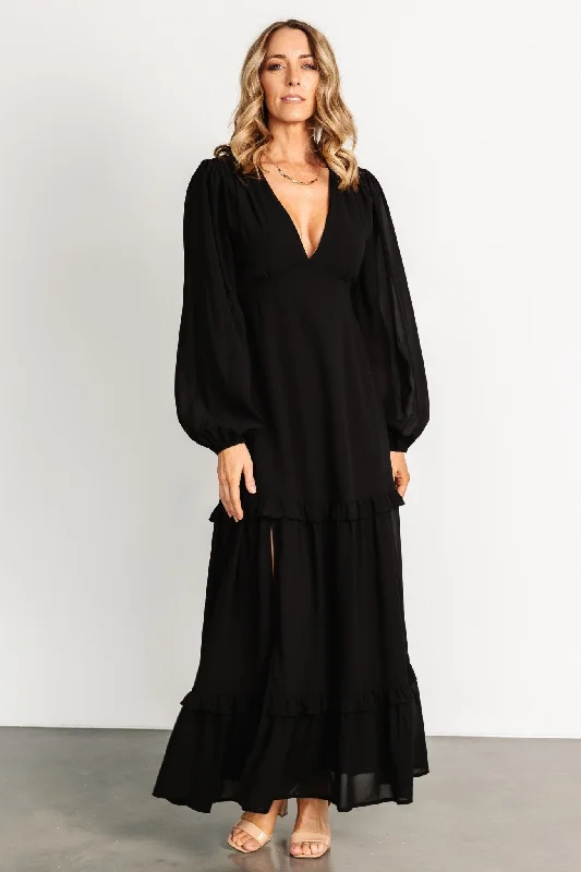 Bowman Deep V Maxi Dress | Black Elegant Sleeveless Maxi Dress