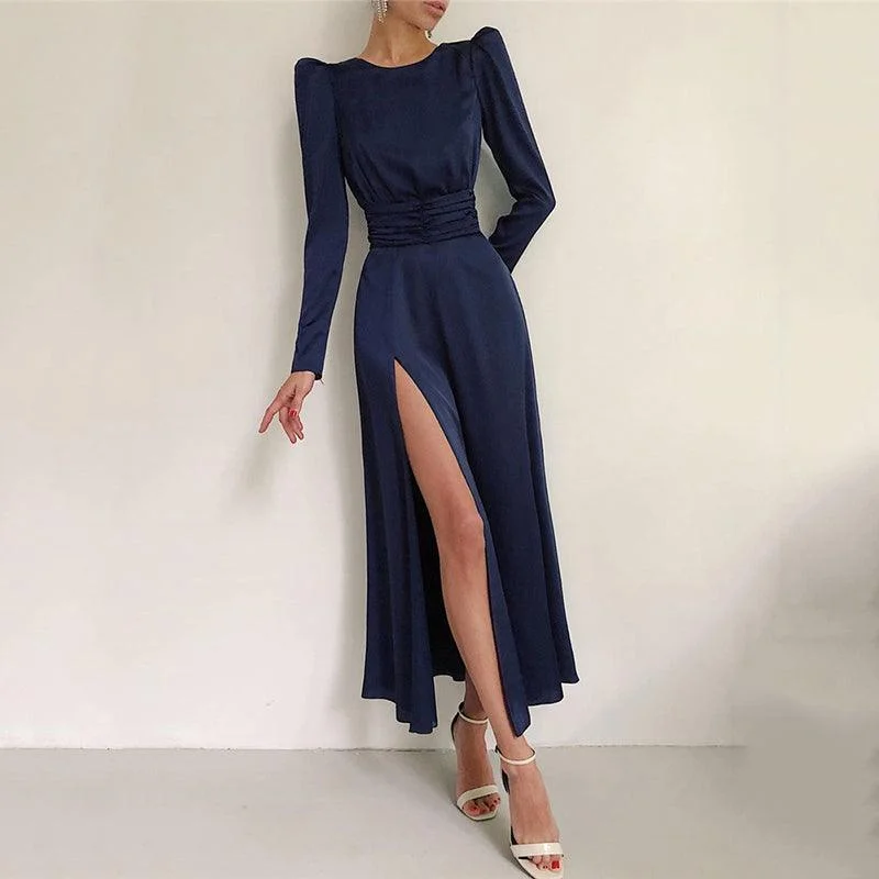 KittenAlarm - Callia Belted Thigh Slit Maxi Dress Fashionable Open-Back Maxi Dress