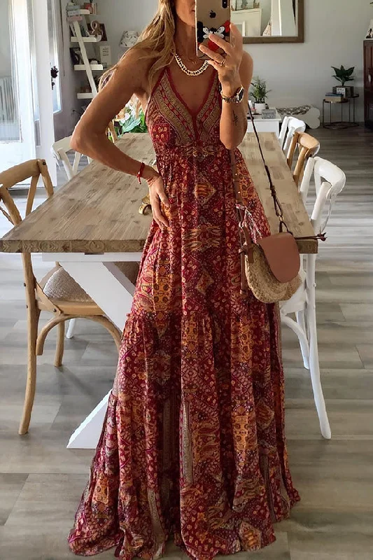 Celeste Boho Printed Strap Elastic Waist Maxi Dresses Fashionable Sleeveless Maxi Dress Celeste Boho Printed Strap Elastic Waist Maxi Dresses Fashionable Sleeveless Maxi Dress