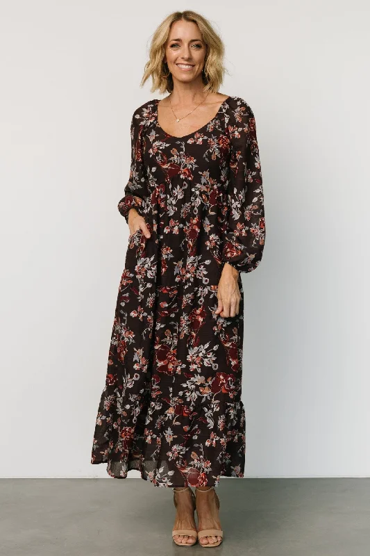 Chantae Maxi Dress | Dark Plum Print Trendy A-Line Maxi Dress