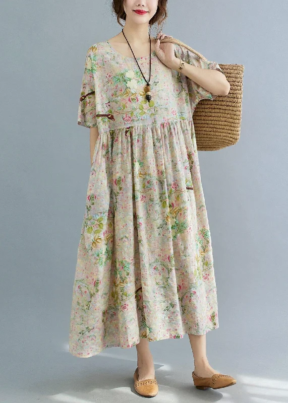 Chic Print O-Neck Summer Cotton Dress