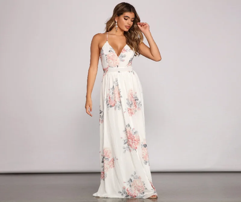 Forever Gorgeous Floral Charming Chiffon Maxi Dress Comfortable Pleated Maxi Dress