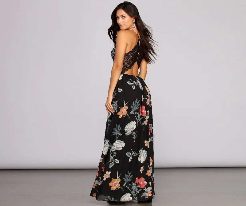 Flower Power Stylish Chiffon Maxi Dress Comfortable Ruffle Maxi Dress