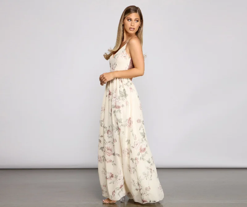 Floral Romance Stylish Chiffon Maxi Dress Cozy Longline Maxi Dress