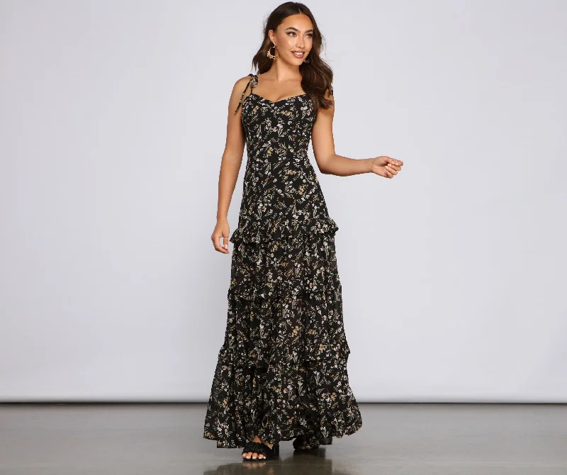 Floral Desire Stylish Ruffled Maxi Dress Cozy Ribbed Maxi Dress