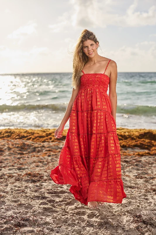 #20441 coral red  cotton dress