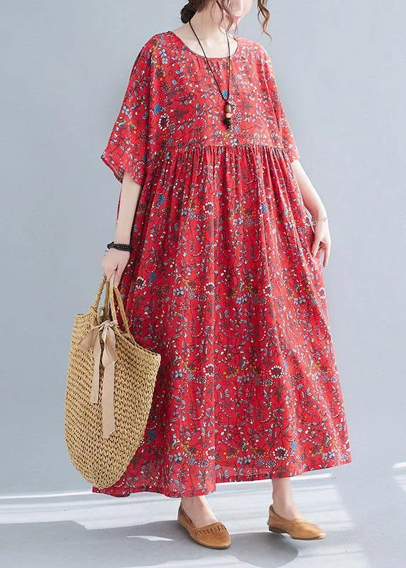 Diy Red Pockets Print Cotton Maxi Dresses Cinched Classic Strapless Maxi Dress