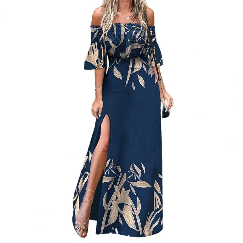 Amy Fashion - Elegant High Split Ruched Buttons Dress