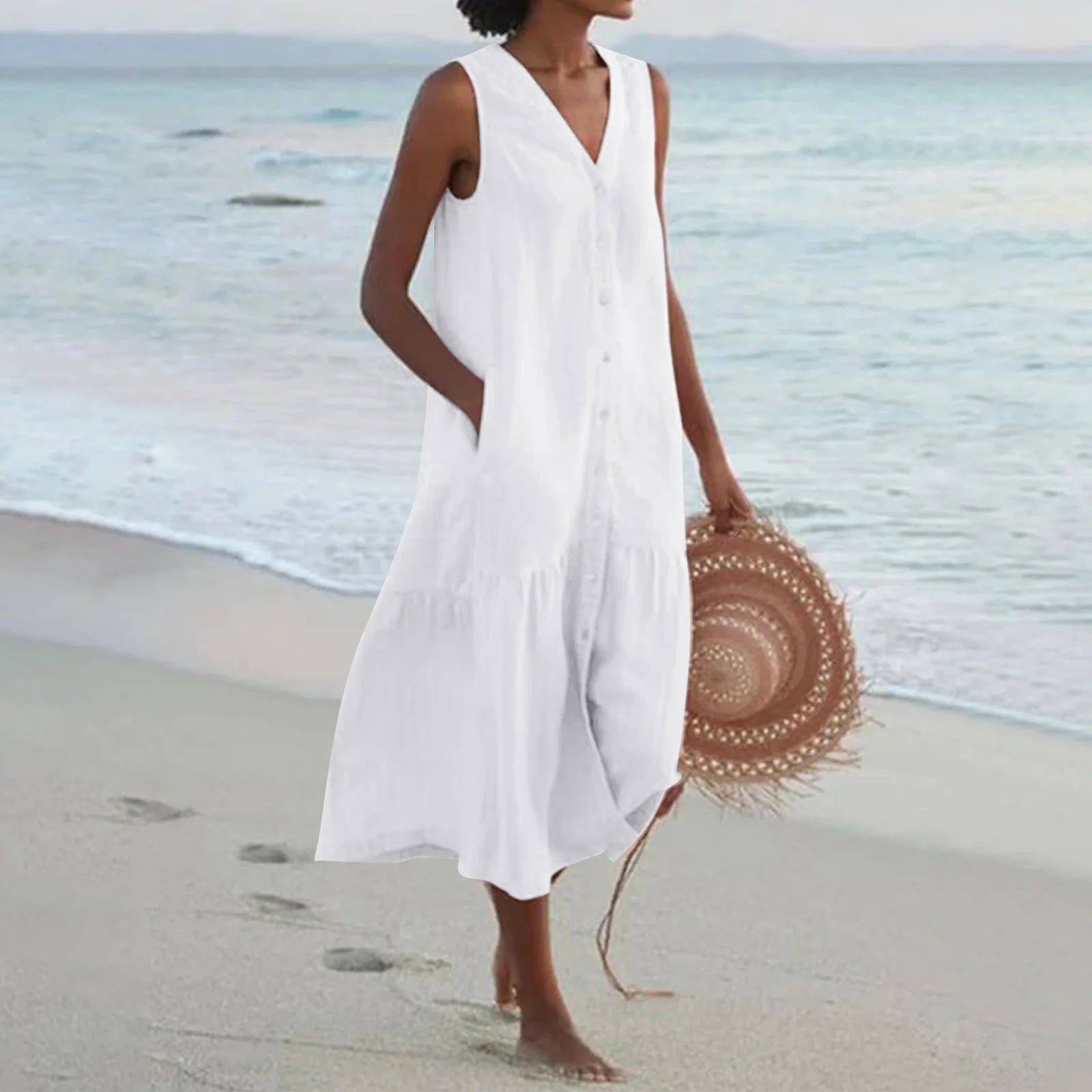 DressBetty - 2024 Elegant Solid Shirt Summer Sleeveless V Neck Harajuku Maxi Dress Cozy Knitted Maxi Dress DressBetty - 2024 Elegant Solid Shirt Summer Sleeveless V Neck Harajuku Maxi Dress Cozy Knitted Maxi Dress