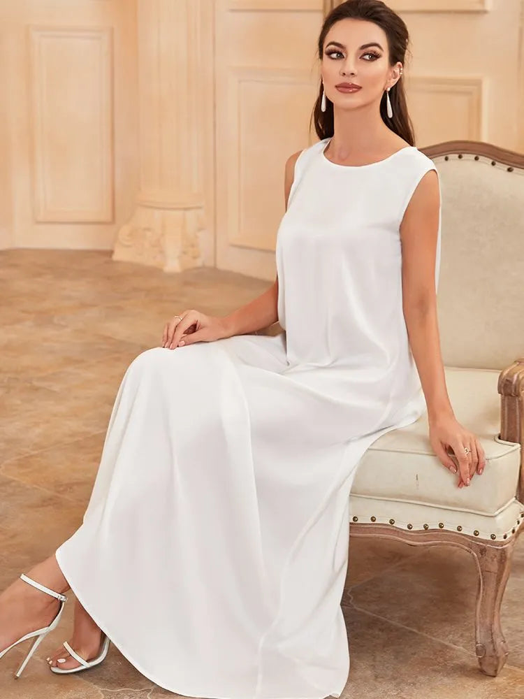 DressBetty - 2024 Elegant White Islamic Dubai Abaya Muslim Maxi Dress Comfortable Maxi Dress with Sleeves DressBetty - 2024 Elegant White Islamic Dubai Abaya Muslim Maxi Dress Comfortable Maxi Dress with Sleeves