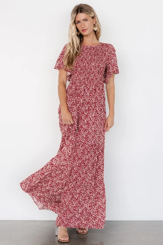 Eliza Maxi Dress | Rust Print Fashionable Off-Shoulder Maxi Dress