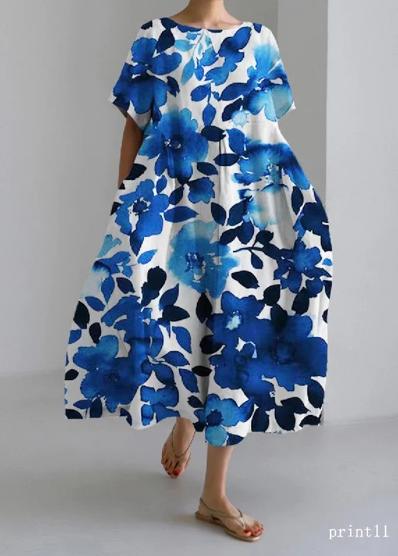 Flower print11 Cotton Dresses Pockets Patchwork Spring