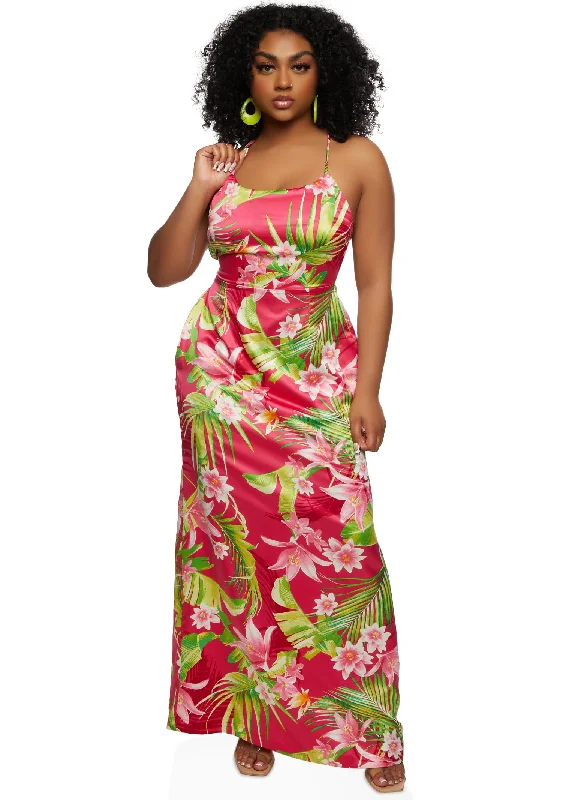 Haute Monde Tropical Print Cami Maxi Dress Trendy Floral Print Maxi Dress