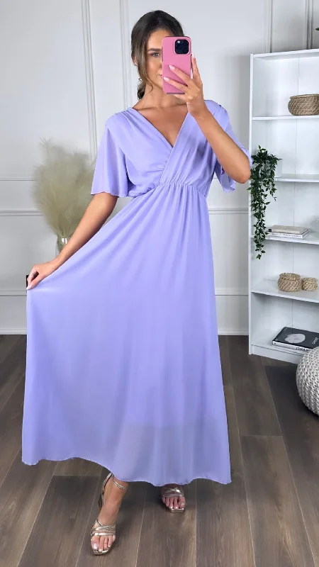 Hadley Lilac Flutter Sleeve Midaxi Dress