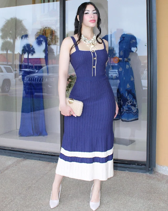 Having A Moment  Knitted Maxi Dress Navy Classic A-Line Maxi Dress