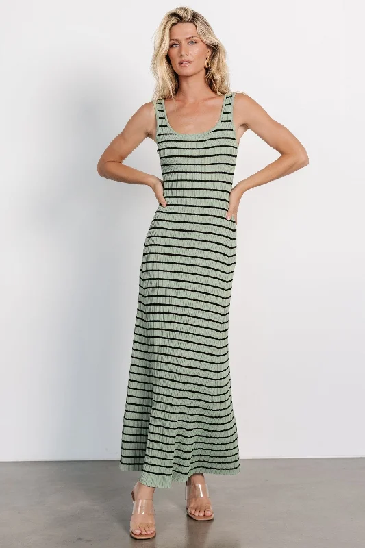 Jesse Ribbed Tank Maxi Dress | Olive + Black Chic Sleeveless Maxi Dress