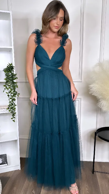 Juliette Forest Green Sweetheart Tiered Midaxi Dress