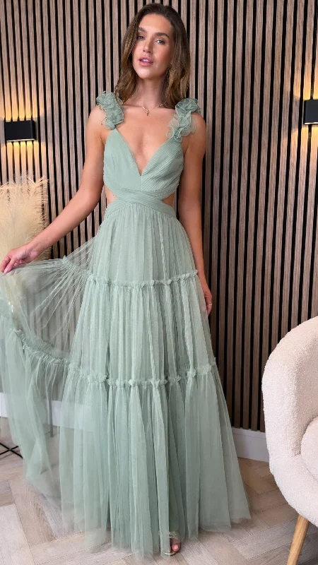 Juliette Light Green Sweetheart Tiered Midaxi Dress