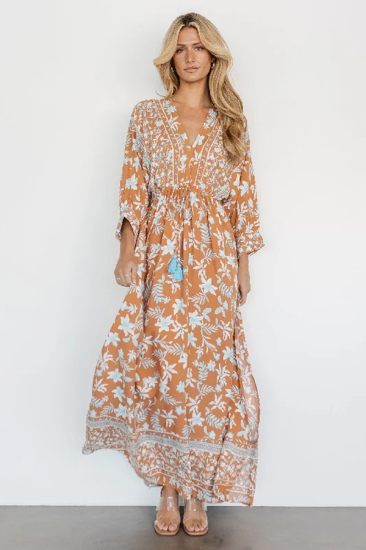 Laken Maxi Dress | Camel Multi Comfortable Maxi Dress with Slits