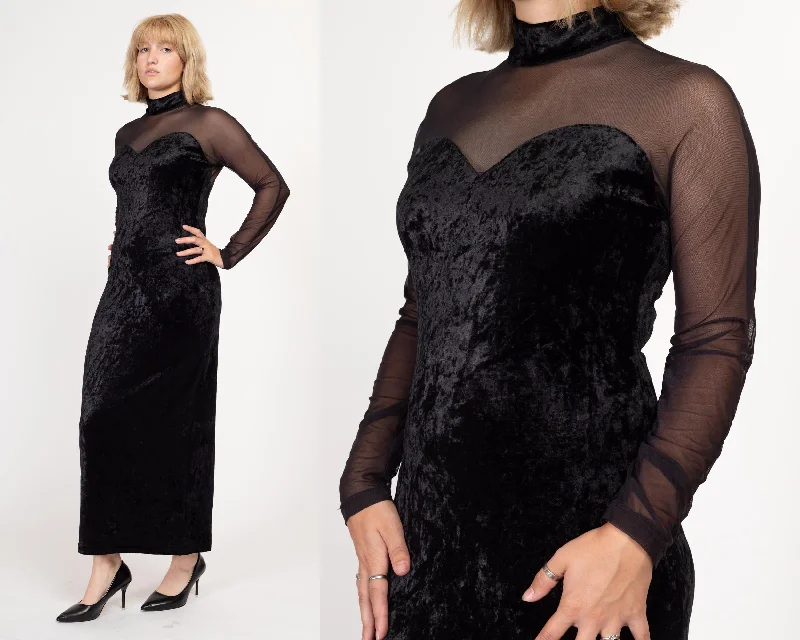 Large 90s Black Velvet Sheer Illusion Gown