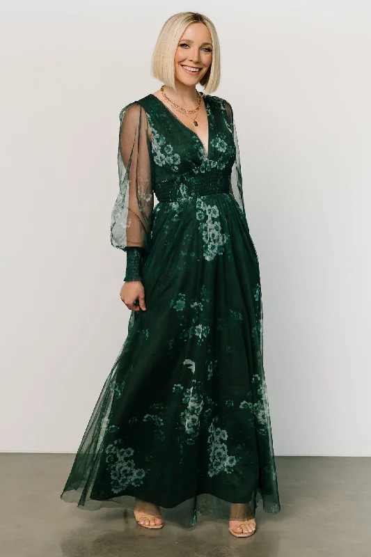 Layla Tulle Maxi Dress | Dark Green Multi Classic A-Line Maxi Dress