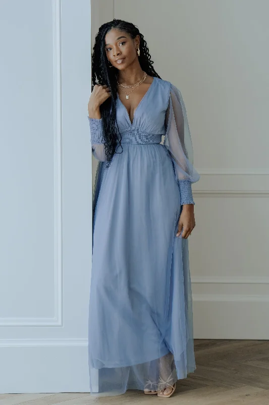 Layla Tulle Maxi Dress | Whisper Blue Comfortable Plunging Neckline Maxi Dress