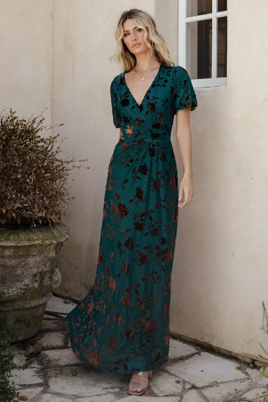 Leslie Velvet Maxi Dress | Bronze + Jade Trendy Printed Maxi Dress