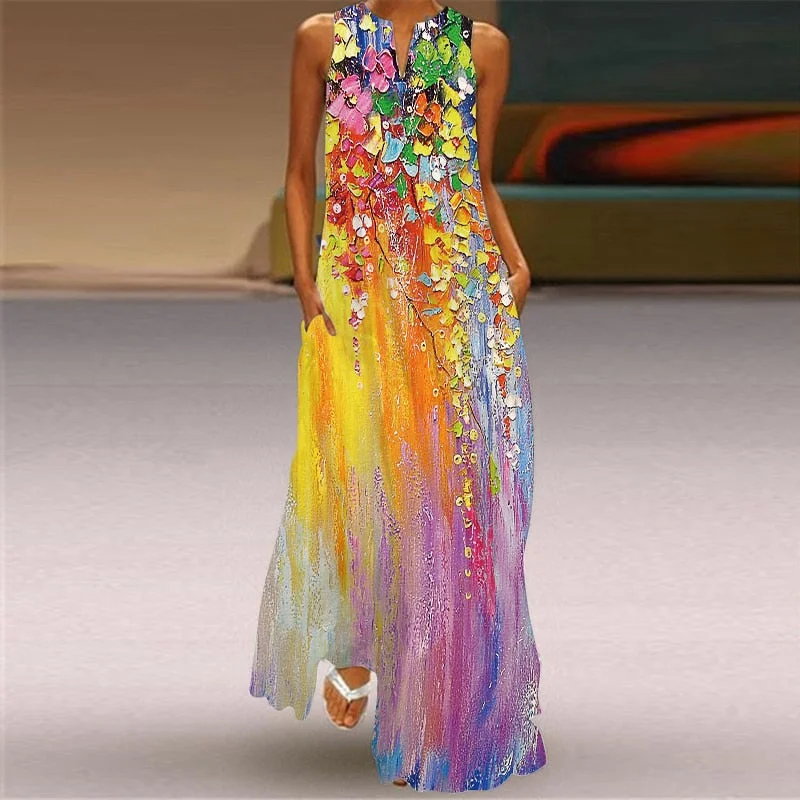 Amy Fashion - V-Neck Printed Emerald Flower Dress