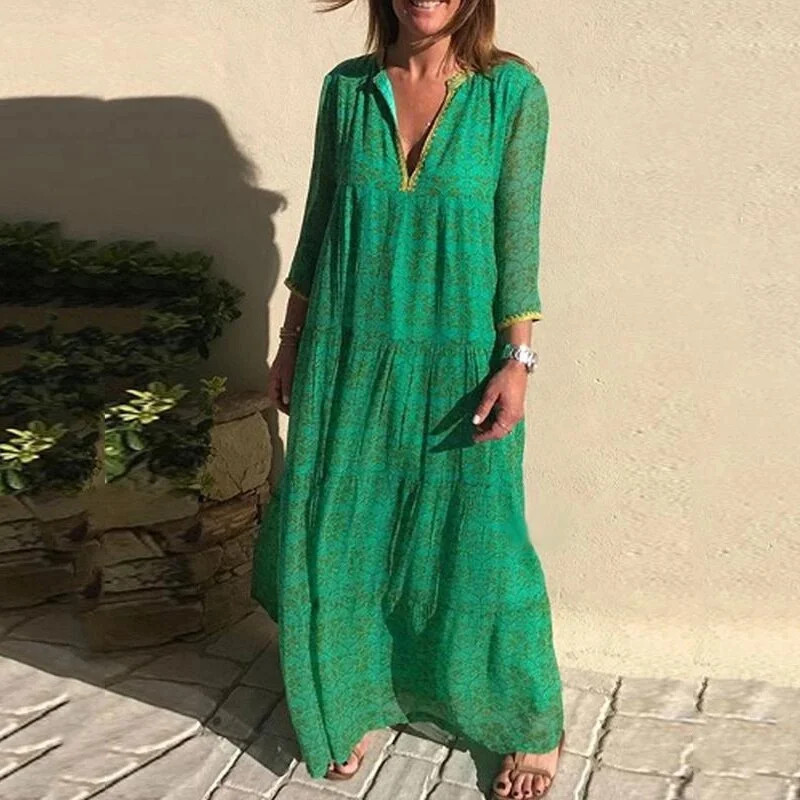 Amy Fashion - Long Sleeve Bohemian Maxi Dresses Elegant Boho Maxi Dress