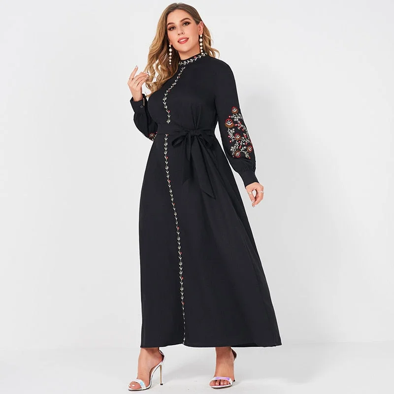 Amy Fashion - Long Sleeve Loose Belt Sweet Maxi Dress Trendy Button Front Maxi Dress