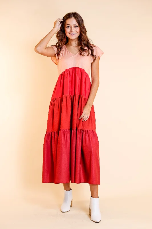 Loving Him Was Red Tiered Maxi Dress Fashionable Chiffon Maxi Dress