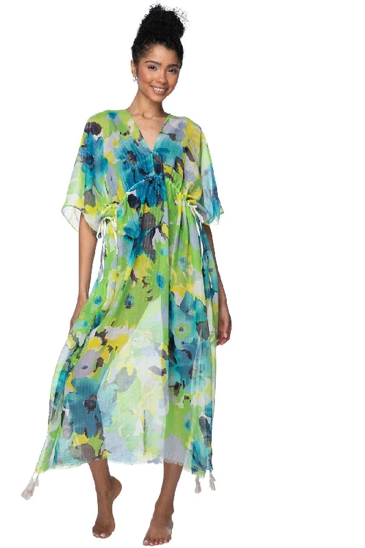 Luminous Blooms Poolside Maxi Dress in Lime Cozy Maxi Dress with Slit